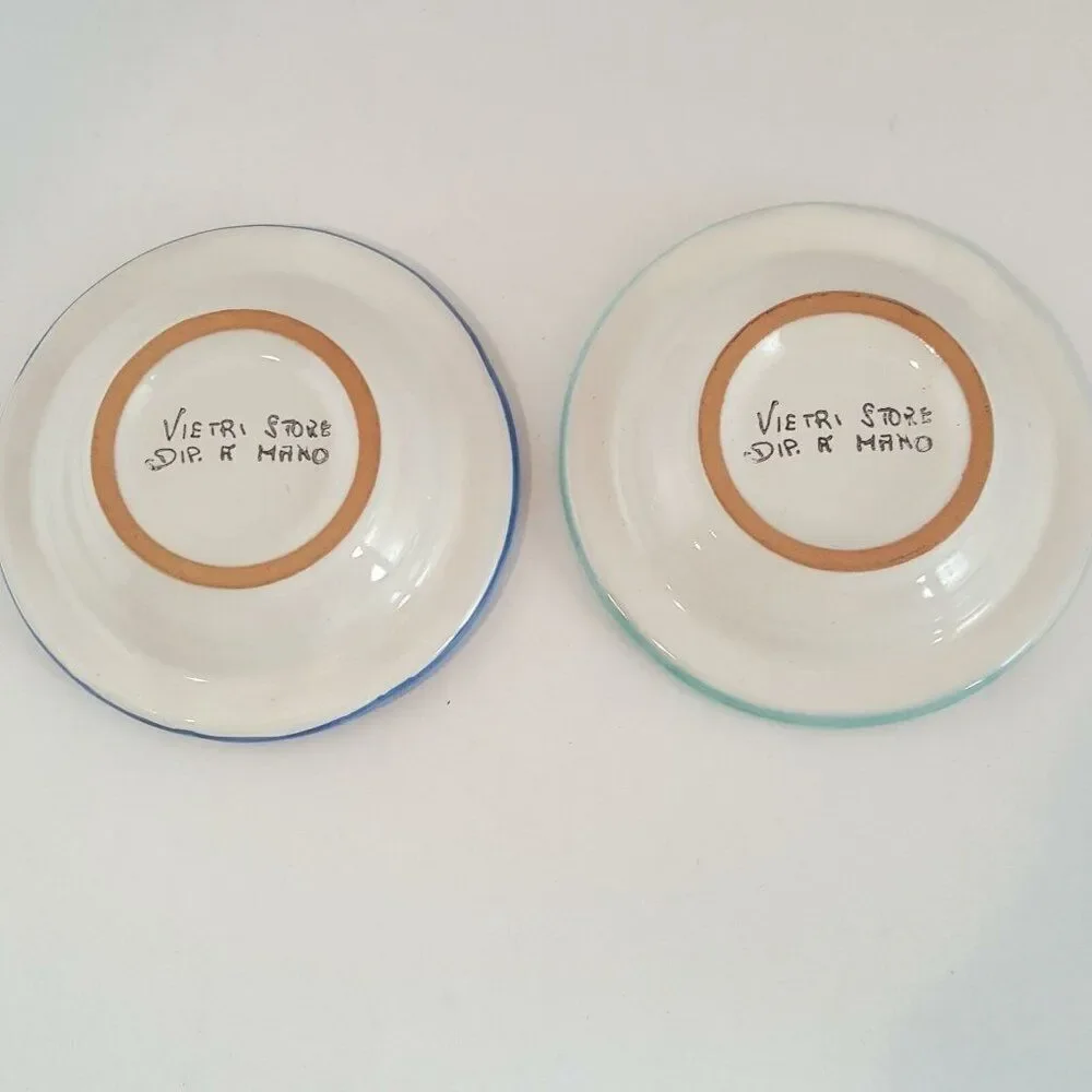 Vietri Store Dip A Mano Ceramic 4” Ashtrays Italy Floral Blue Green New Pottery
